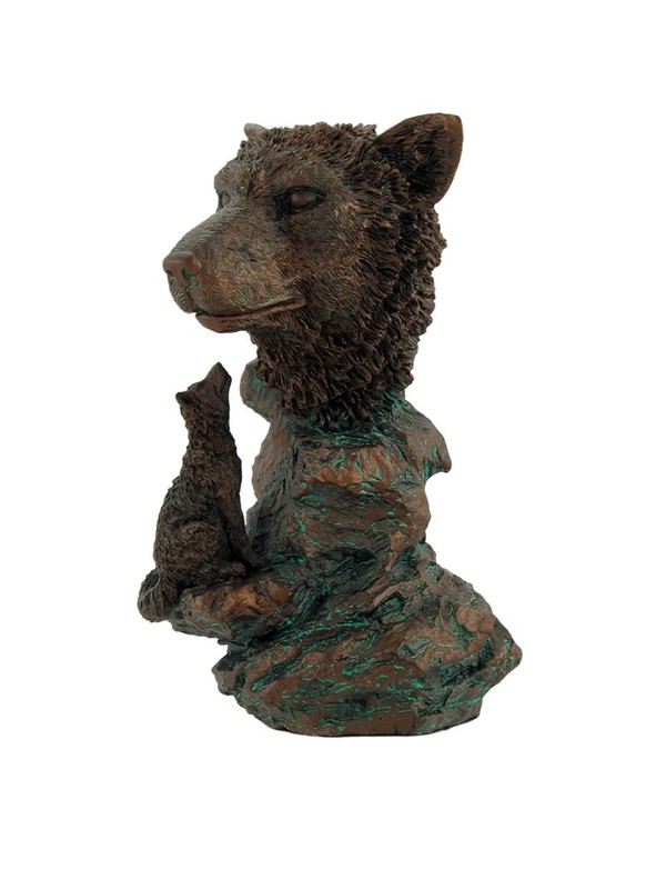Bronzed Wolf Bust Statue 7 In.