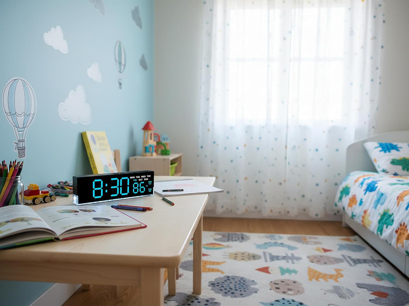 7 Inch Modern LED Digital Alarm Clock with Dual Alarms & Soft Bottom Light｜Displ gallery