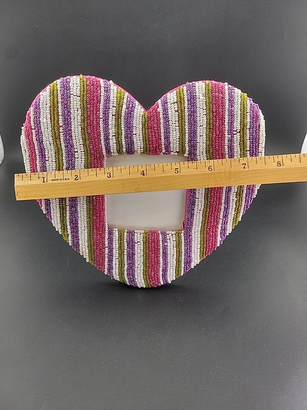 Beaded 7"X 7.5" Heart Shaped Picture Frame Pink Purple Lime White Crystal Beads gallery