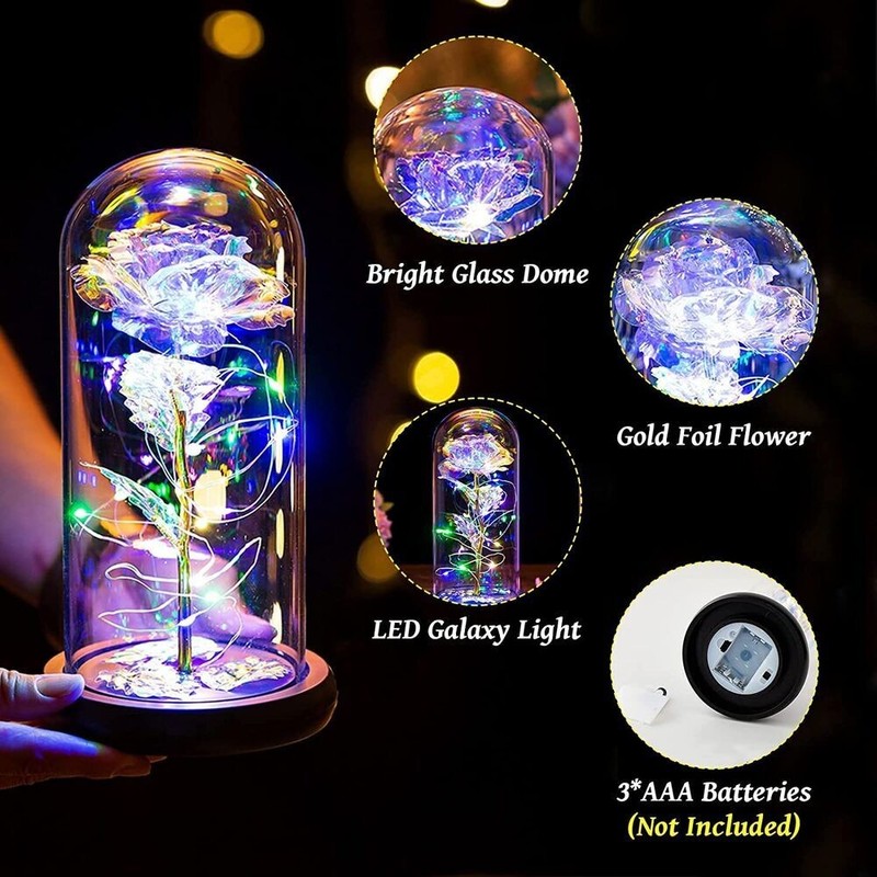 2 Pack LED Rose Flower Light Glass Dome Artificial Rose Night Lamp Gift gallery