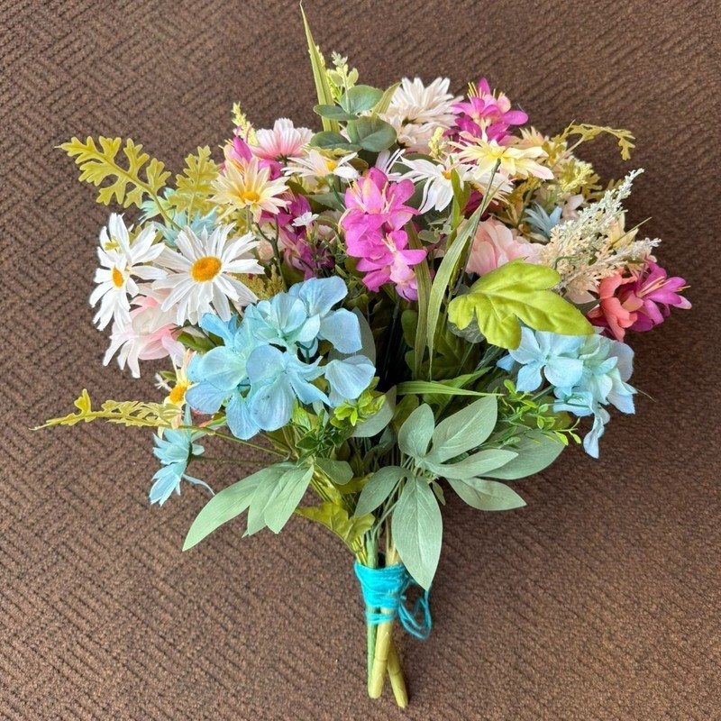 Artificial Mixed Floral Bouquet Multicolor Daisies Hydrangeas Upcycled and New gallery