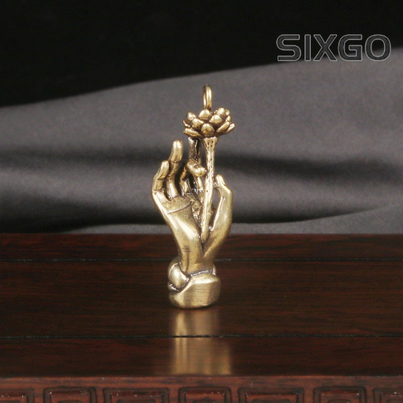 Vintage Pure Copper Blessing Hand Pendants Keychains Brass Buddha Key Chains