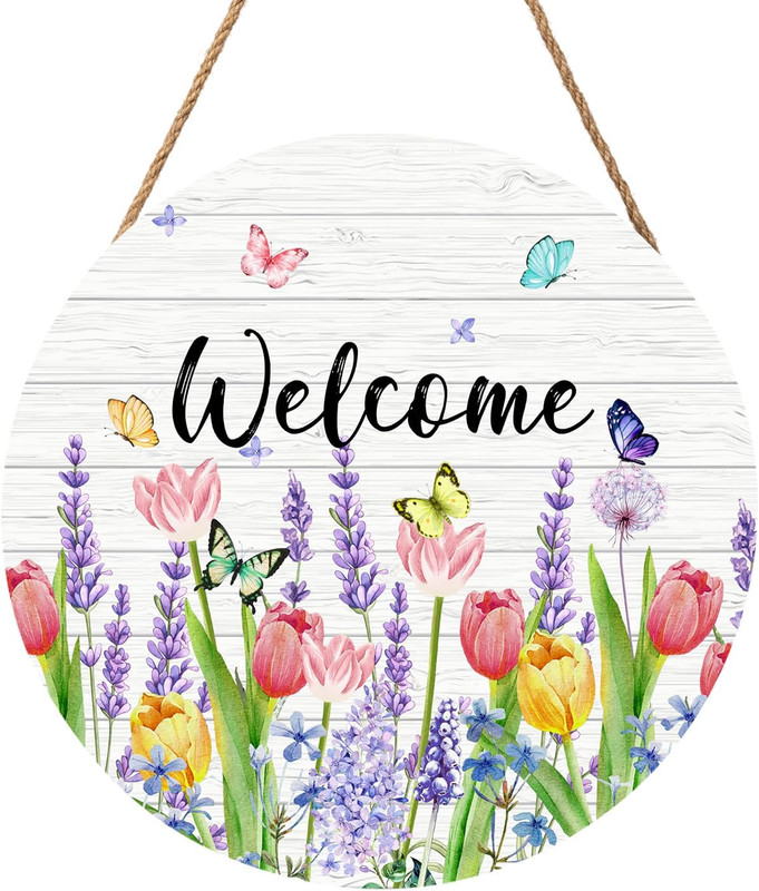 Welcome Spring Summer Tulip Flower Front Door Sign Spring Door Decorations Flora gallery