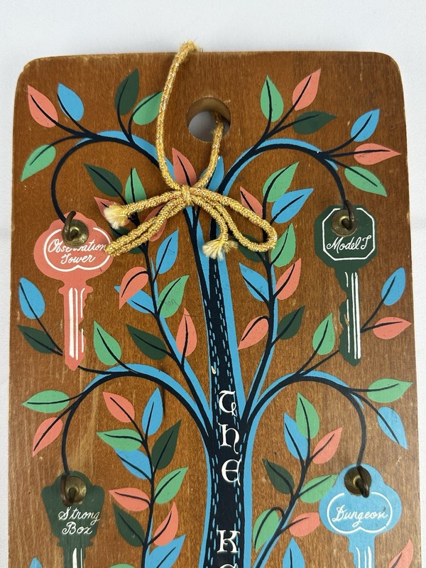 Key Tree Wooden By Berggren Scandinavian 12" Key Rack Hanging Folk Art Vintage gallery