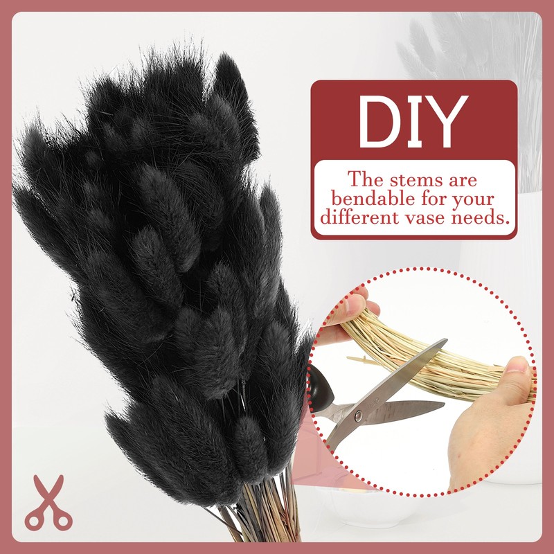 15.7in Bunny Tails Dried Flowers 70pcs Pampas Grass Decor, Black gallery
