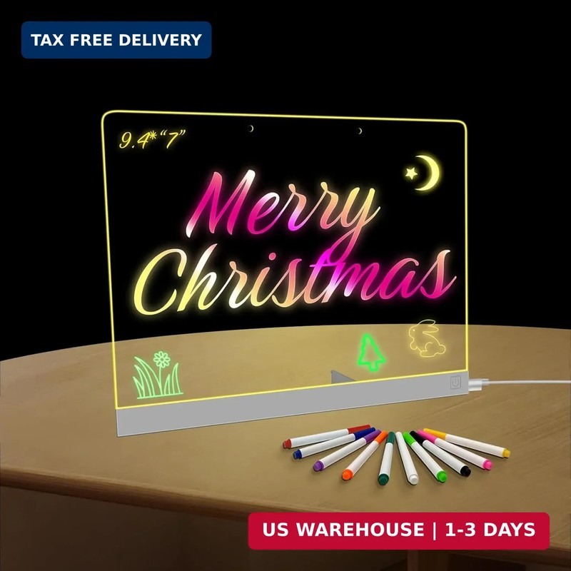 LED Note Board with 7 Colors – 9.4″x7″ Light Up Acrylic Drawing Board, Chrsitmas