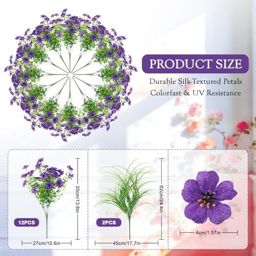 Artificial Flowers for Outdoors, 14 Bundles UV Light Purple Orange Yellow Red gallery