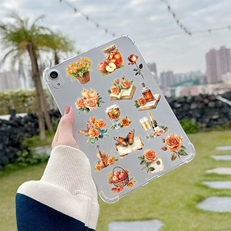 50PCS Orange Rose Stickers PET Transparent Stickers Nature Flower Decals Waterpr gallery