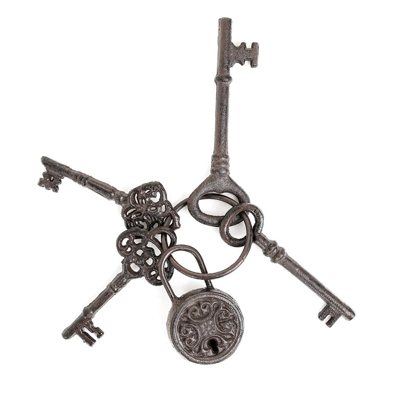 Cast Iron Antique Style Skeleton Key Ring Prop Halloween Pirate Decor Gear gallery