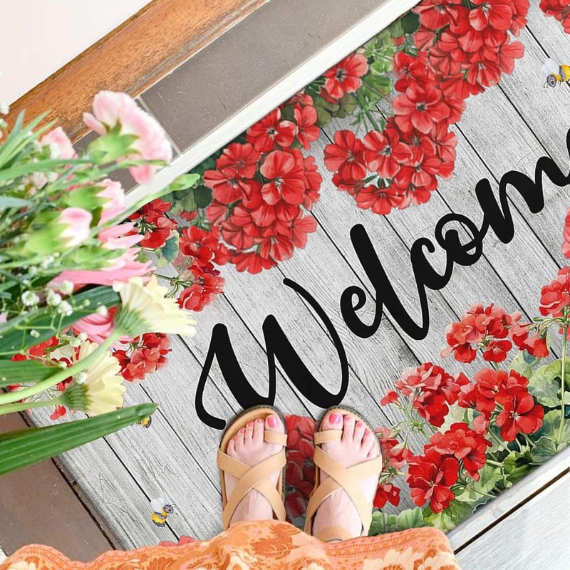 Spring Summer Door Mat, Geranium Welcome Flowers Doormat, Spring Home Decor Non gallery