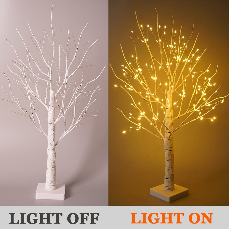 Lighted Trees for Indoor Decor, 24”2FT White Birch Tree with 144 LED Lights, ... gallery