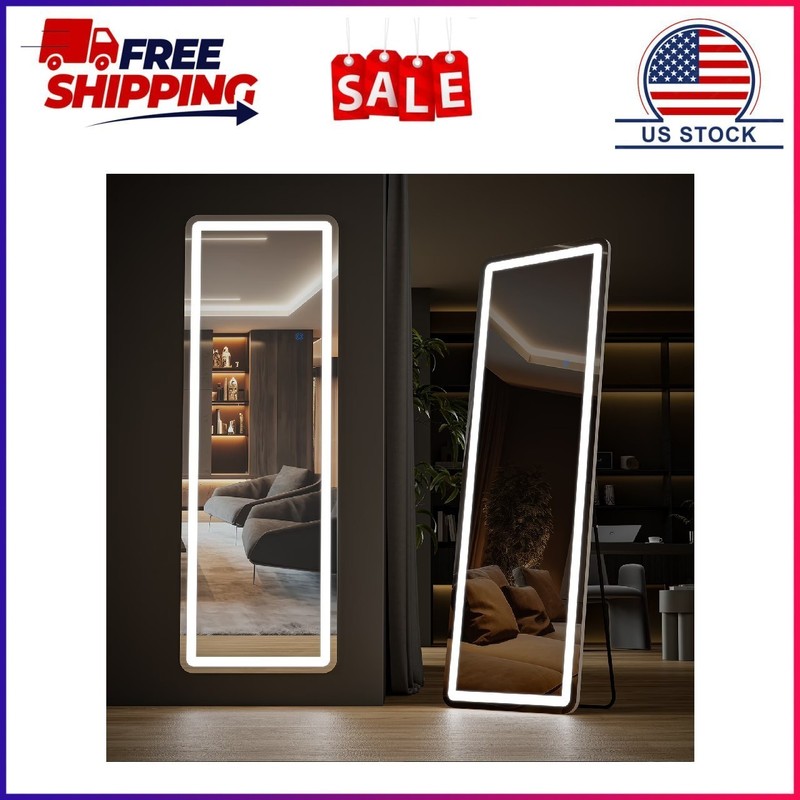 GIANNA 60″x16″ LED Full Length Mirror with Aluminum Frame and Polished Glass for