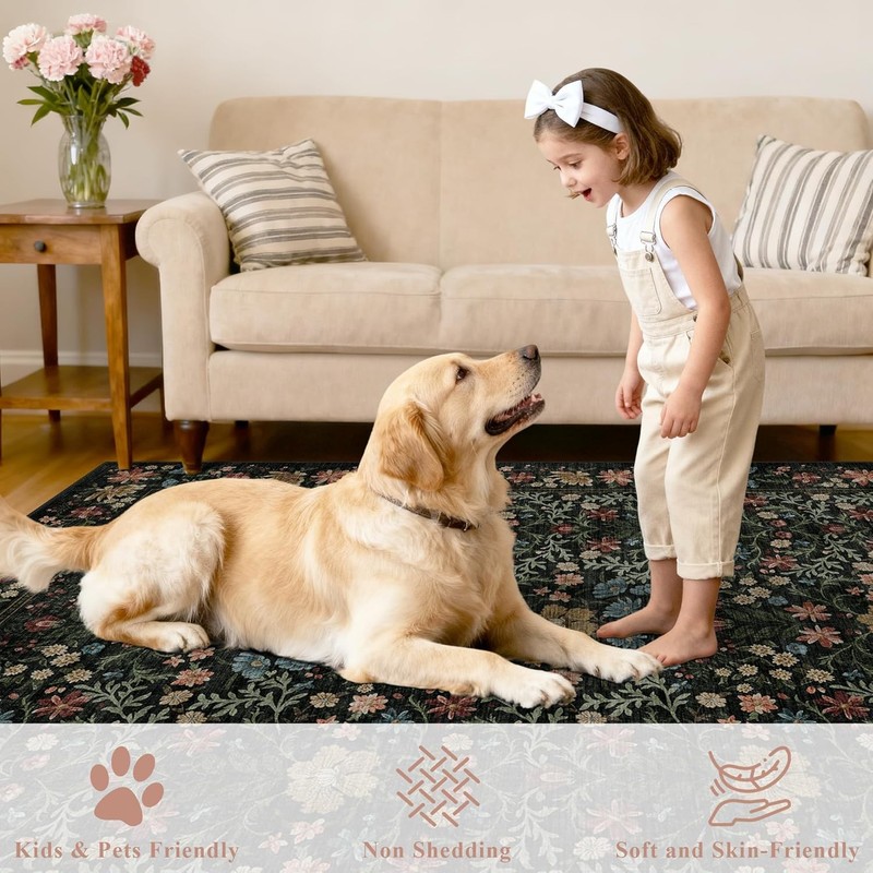 2x3 Entryway Rug, Floral Washable Area Rug with Non Slip Indoor Door Mat, gallery