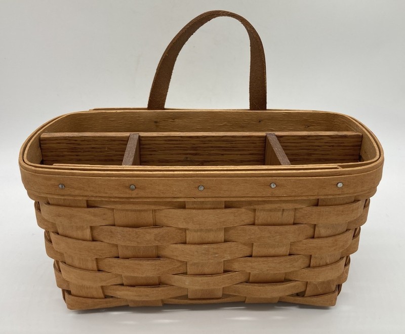 Longaberger Hanging Hand Woven Basket Leather Handle Mail Letter Medium 9″ X 5”