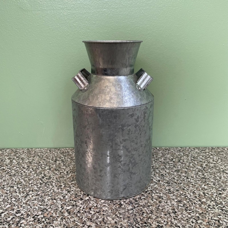 Rustic Farmhouse 9.5″ Galvanized Tin Milk Jug Vase Canister Can