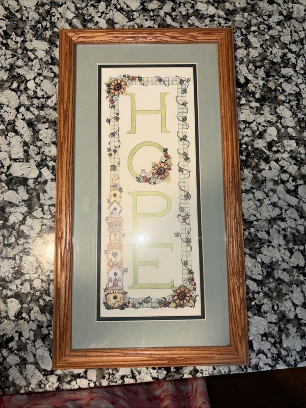 Vintage Home & Garden Party “Hope” Framed Wall Art Birds Birdhouses 11″x20″ NEW