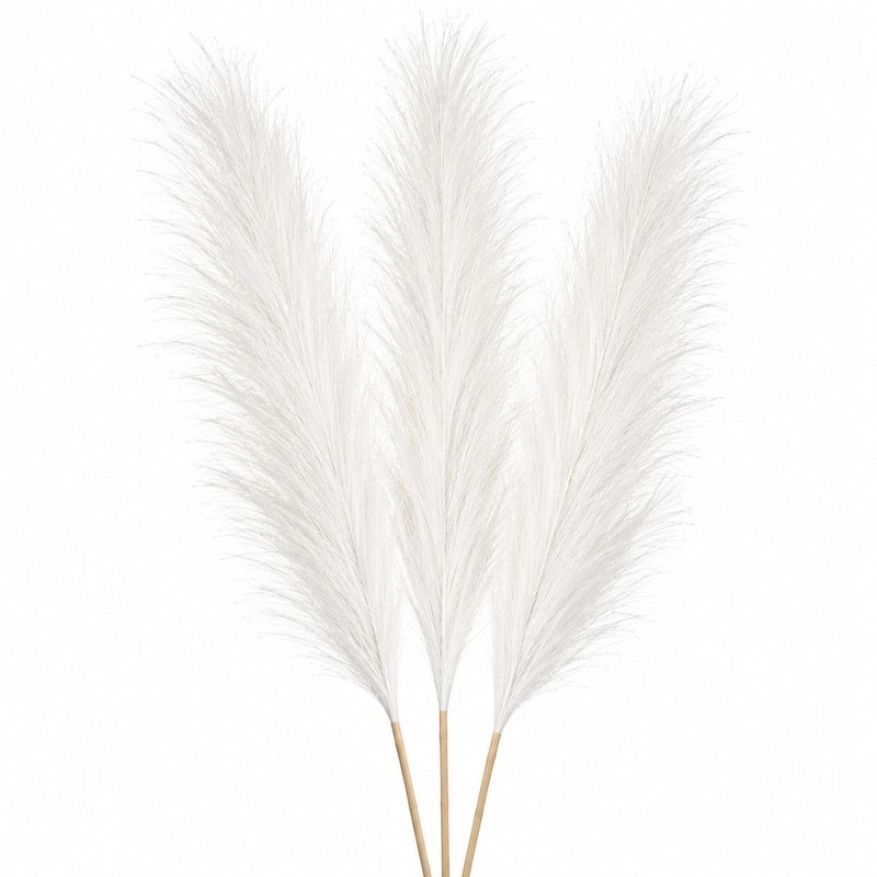 White Faux Pampas Grass Bundle | 3 Artificial Pampas Stems | White Home Decor |