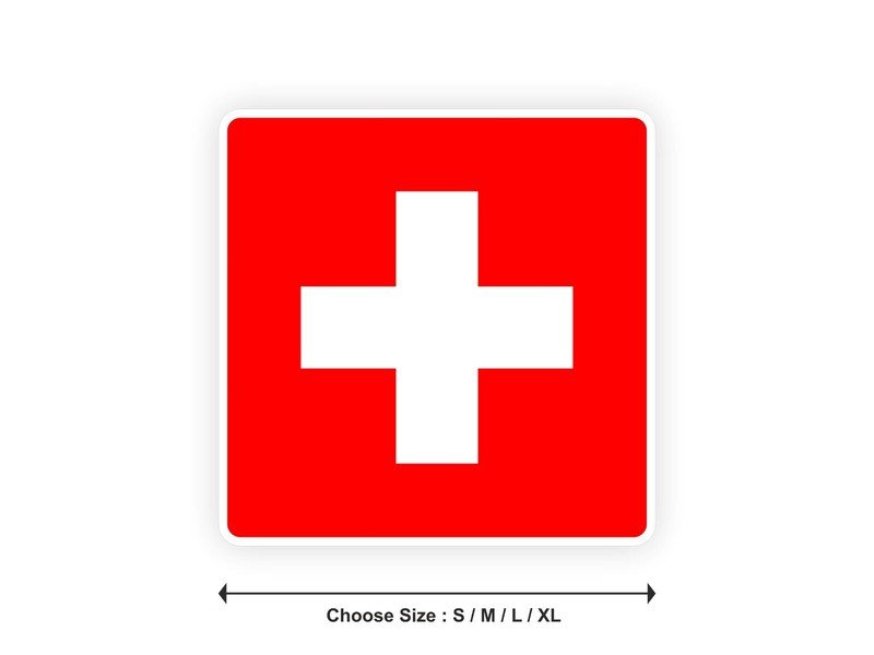 Sticker flag SWITZERLAND SQUARE Swiss 2,75′′(S) -7,87′′(XL) decal white border