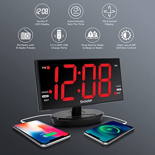 SHARP Digital Alarm Clock, 8.9" Extra Large LED Clock with Tilt and Swivel gallery