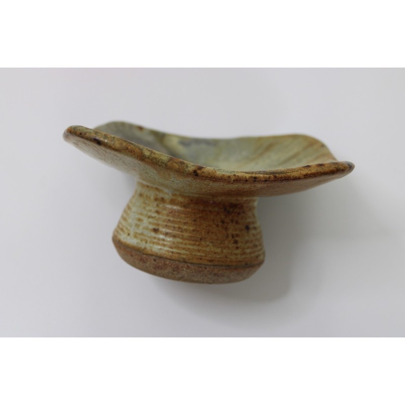 Studio Pottery Nature Dish Signed "Judy" Hand Thrown Art Dish Flower Frog Spikes gallery