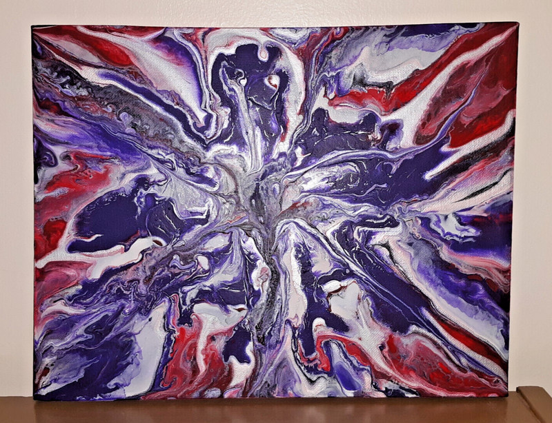 Purple Flower Painting on Canvas Bloom Abstract Acrylic Art Wall Decor 14″ x 11″