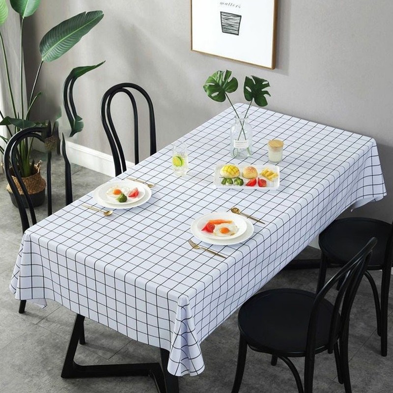 Modern Minimalist Tablecloth Waterproof PVC Black Grid Pattern on White gallery