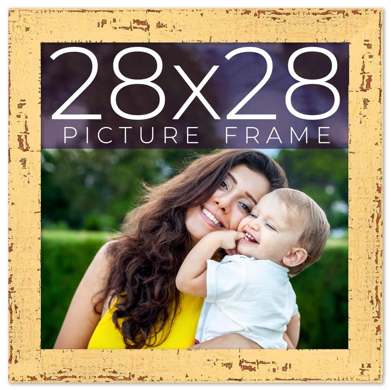 28×28 Frame Yellow Real Wood Picture Frame Width 1.25 inches | Interior Frame De