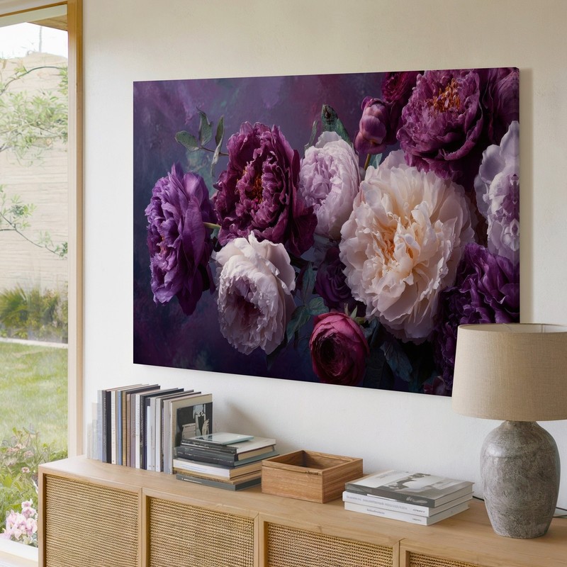 Purple and White Peony Flowers Canvas Wall Art Floral Print Home Decor Canvas gallery