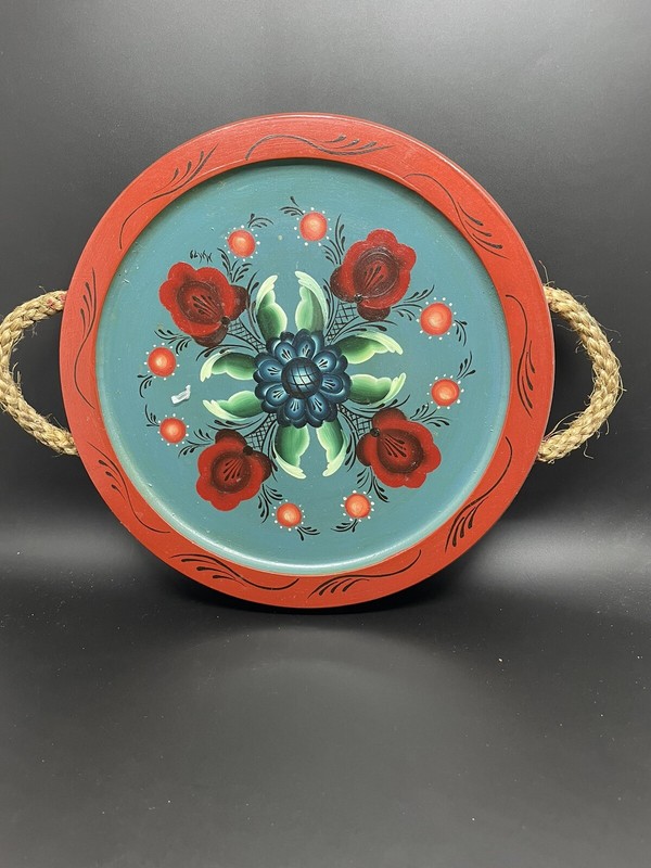 Rosemaling Hand Painted Wooden Plate Kitchen Folk Art 12″ Mary Manning, MN (PD)