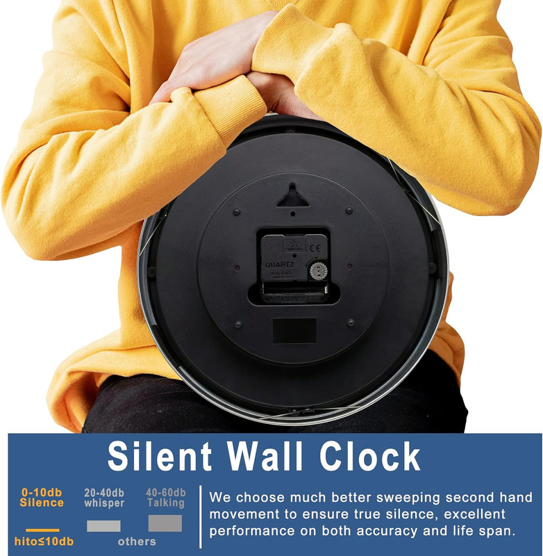 10 Inch Silent Wall Clock Battery Operated Non Ticking Glass Cover Silver Alumin gallery