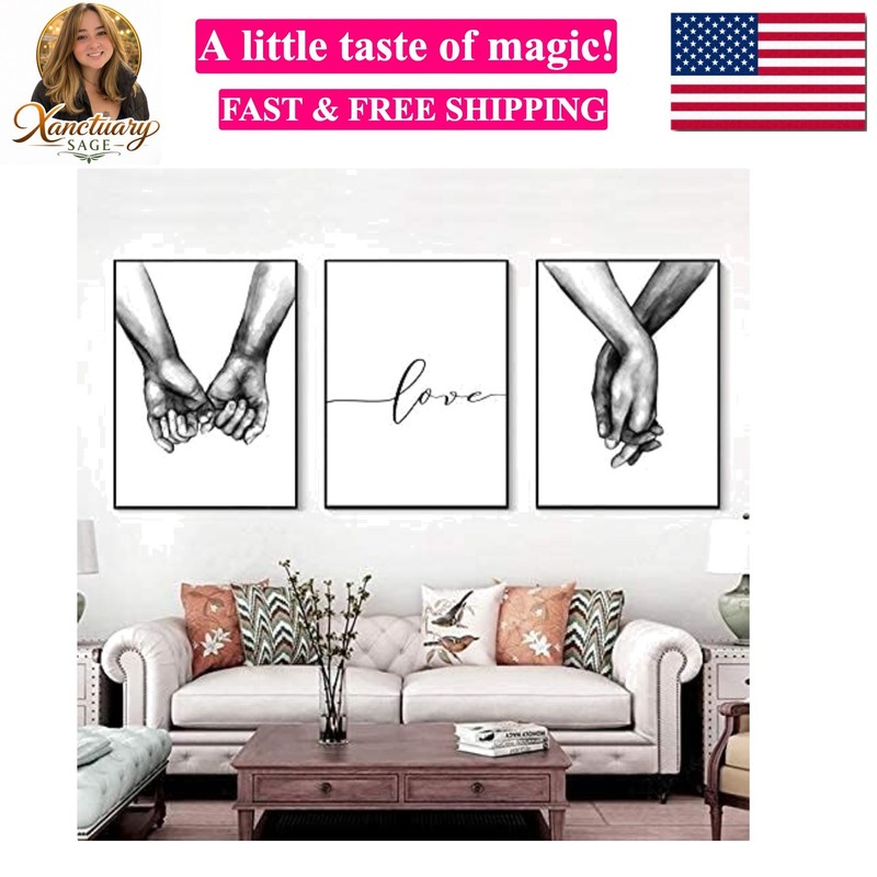 16″x20″ Love and Hand in Hand Wall Art Canvas Print Poster,Simple Fashion Bla…