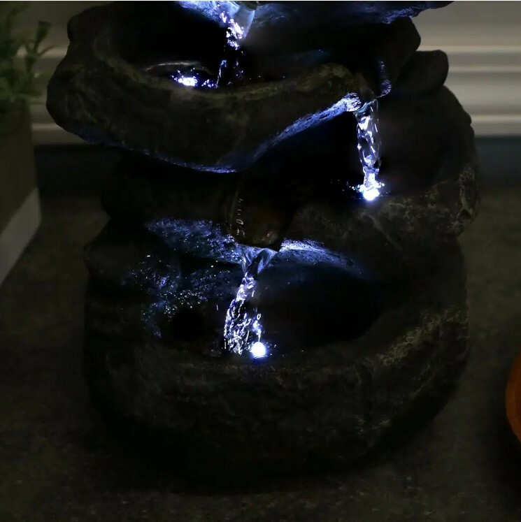 Sunnydaze Decor® Stacked Rocks Tabletop Fount Light Grey w/LED Light gallery