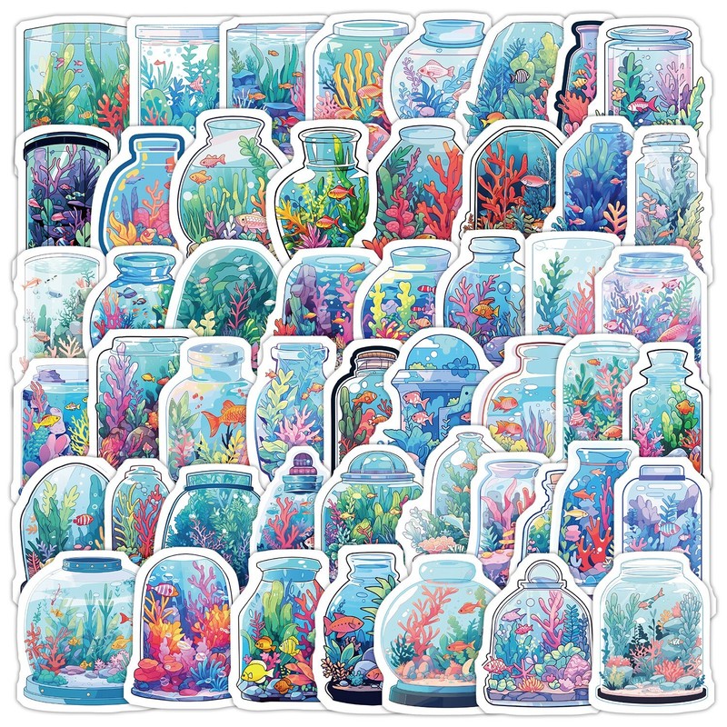 50 Pcs Stickers Fish Bowl Mini Aquarium Luggage Skateboard Phone Laptop Vinyl