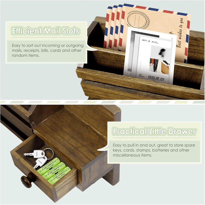 VIS'V Key Holder Wall Mount, Wooden Mail and Key Organizer with Drawer and Shelf gallery