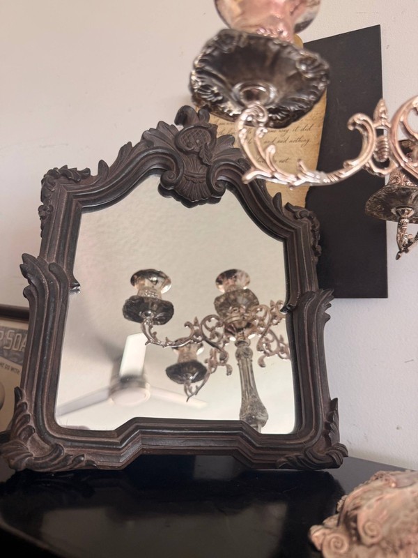 Ornate Gothic Resin Vanity Mirror Dark Brown Baroque Tabletop Wall Decor gallery