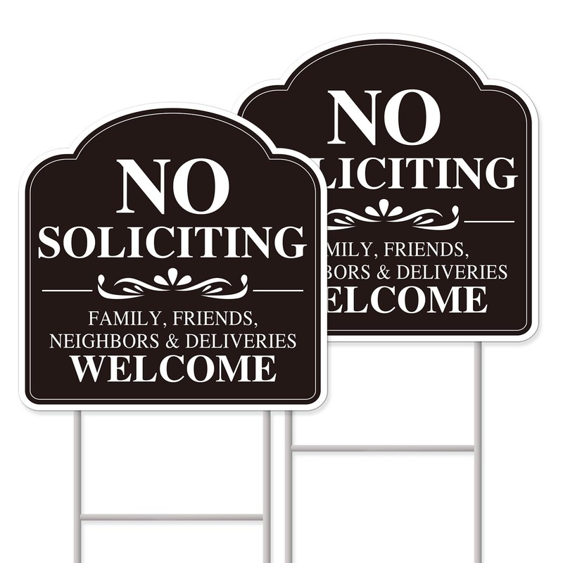No Soliciting Sign, 2-Pack 12″X12″ Double-Sided Metal Yard Signs