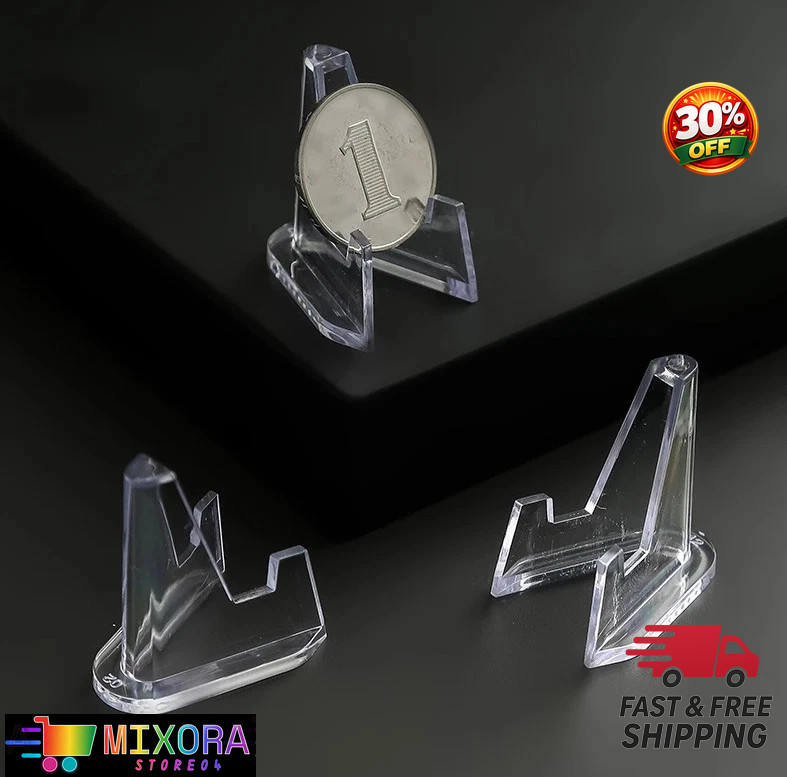 10pcs Transparent Acrylic Coin Display Stands Mini Easel Holders Collectibles