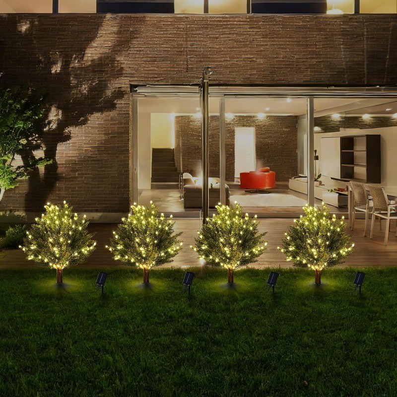 2PCS Artificial Cedar Trees with Solar Lights Outdoor, 25 Inch Faux Topiary Tree gallery