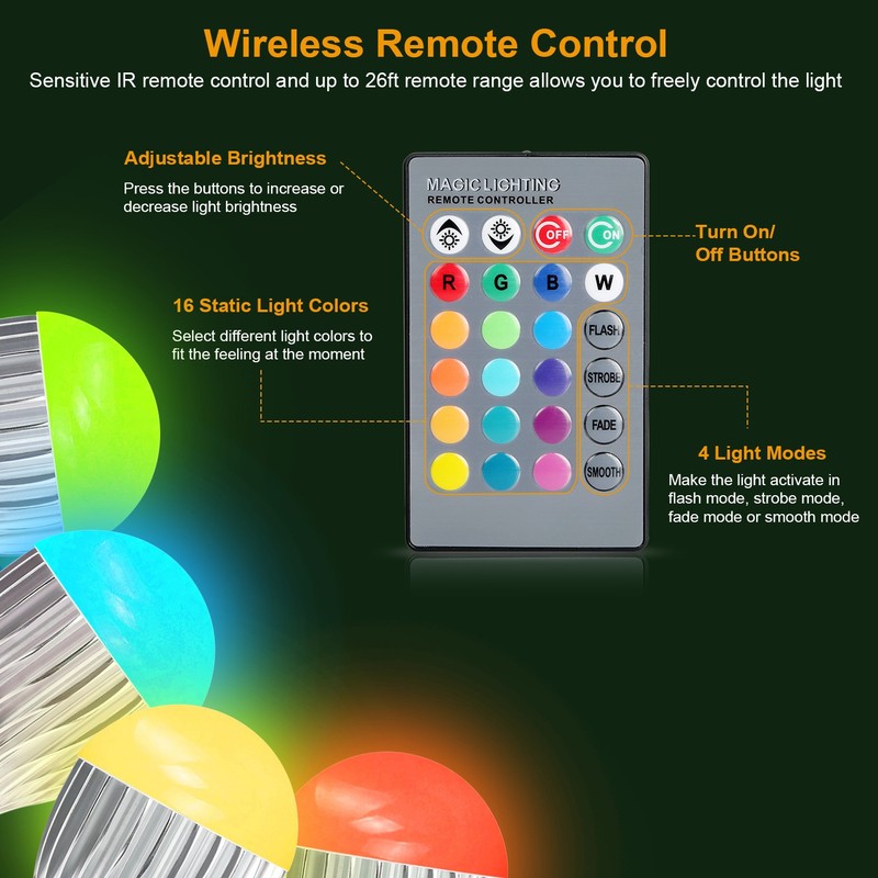 1Pc 9W LED Light Bulb E27 RGB Lamp Bulb 16 Colors Changable 24-key IR Remote Con gallery