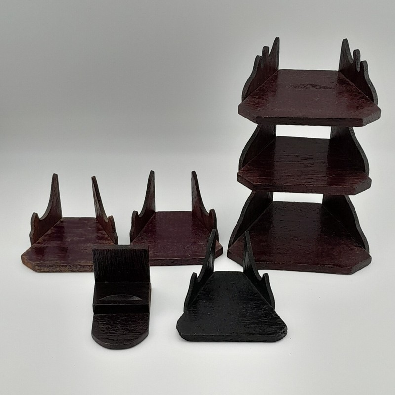Vintage Wood Miniature Display Stand Lot 5pc Cup Saucer Easel Whatnot Shelf