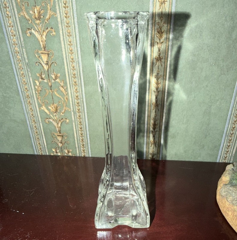 Clear Glass Decorative Flower Vase, Square Shape Base, Freestanding