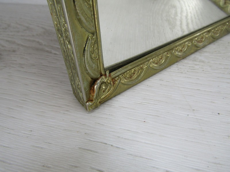 Mid-Century Ornate Gold Framed Tri-Fold Vanity Mirror 25" wide x 14" tall gallery
