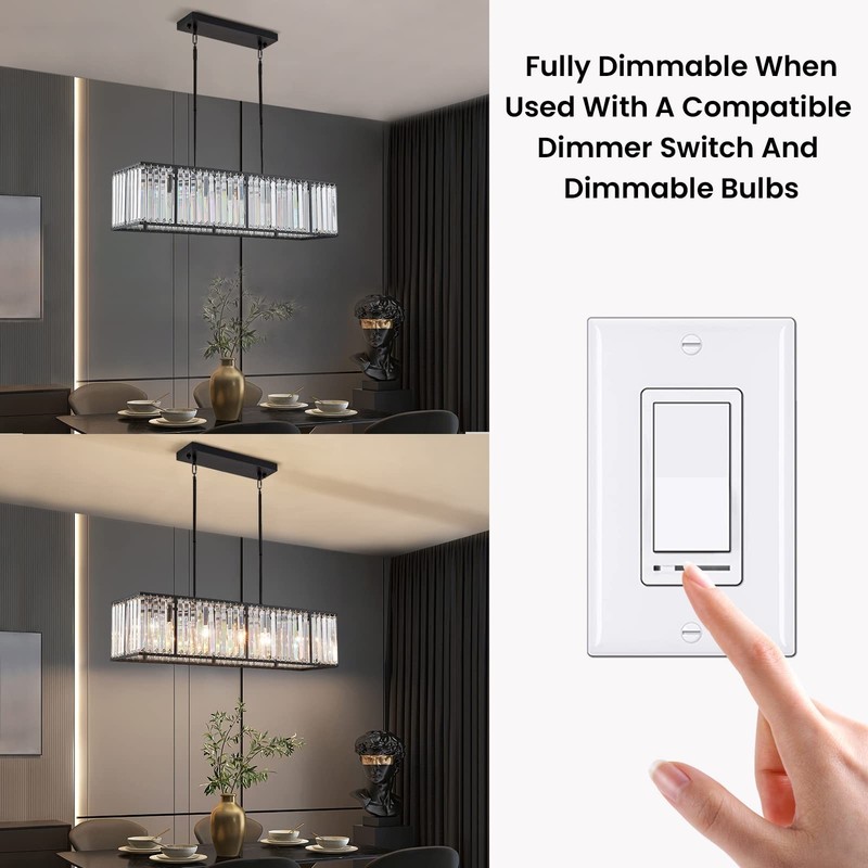 Siljoy Modern Rectangular Crystal Chandelier, 5 Lights Black Rectangle Raindr... gallery