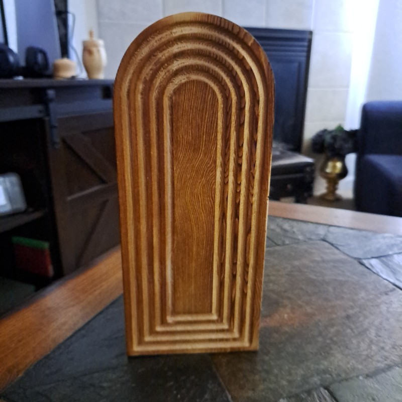Oval Wooden Wall Vase.Two Wall Hangers On Back.Etched Oval Carvings On Front.