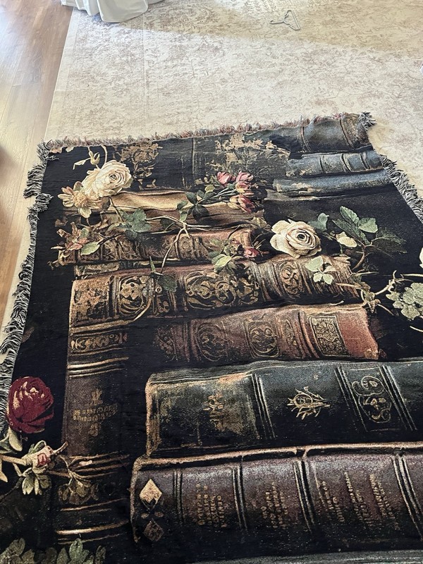 Book Library Tapestry Throw Blanket Extra Large Roses Vintage Romantic 84"x60" gallery