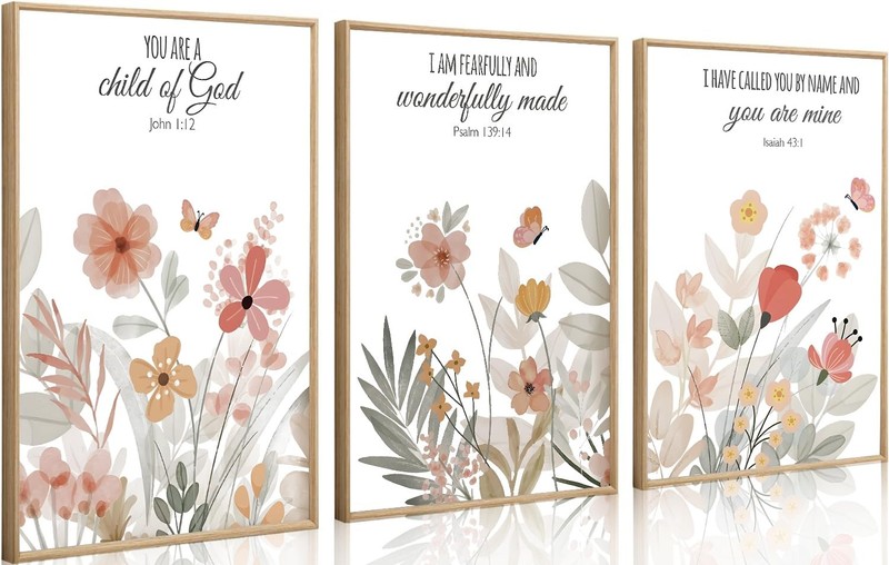 3 Pcs christian Wall Art Wildflowers Bible Verse Canvas Wall Decor Boho Flora…