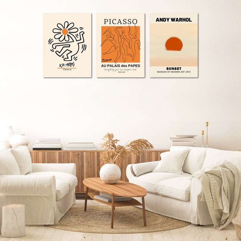 Abstract Wall Art Prints Set of 3, Framed Canvas Wall Art Geometric Line Suns... gallery