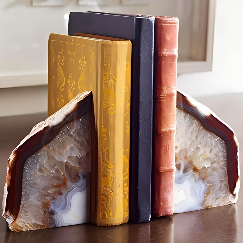 AMOYSTONE Agate Geode Bookends Decorative Crystal Stone Book Ends Heavy Duty Hom