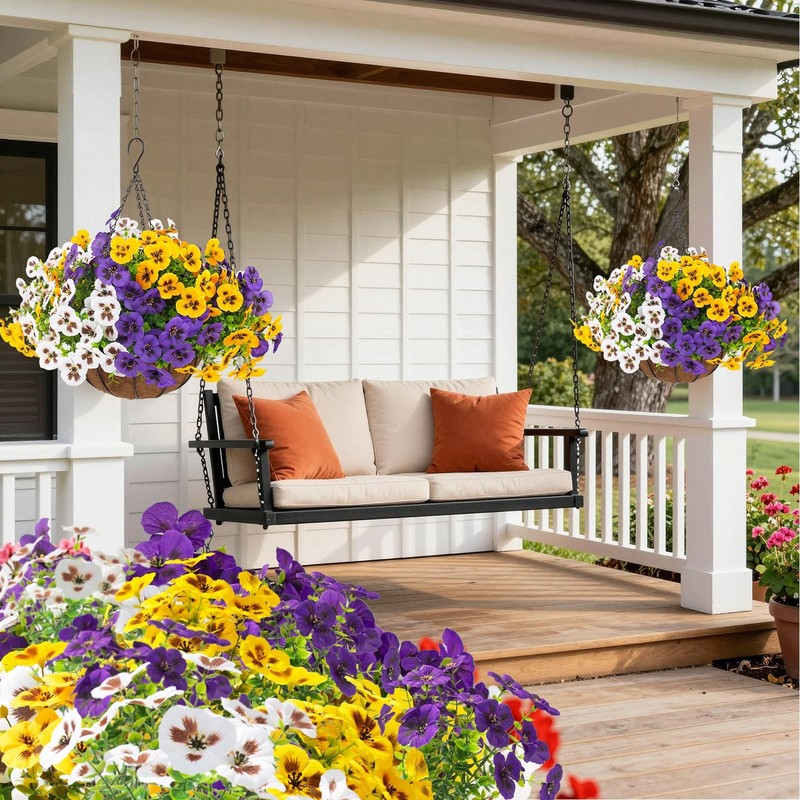 2 Sets Artificial Hanging Pansy Flowers with Baskets, 24 Pcs UV Resistant Fau... gallery