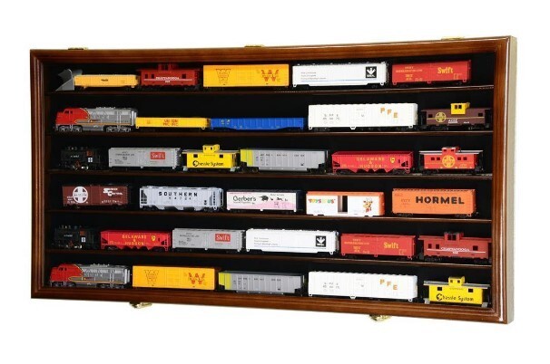 Train Display Case HO Scale Walnut Cabinet Railroad Car Locomotive Wood US Frame gallery